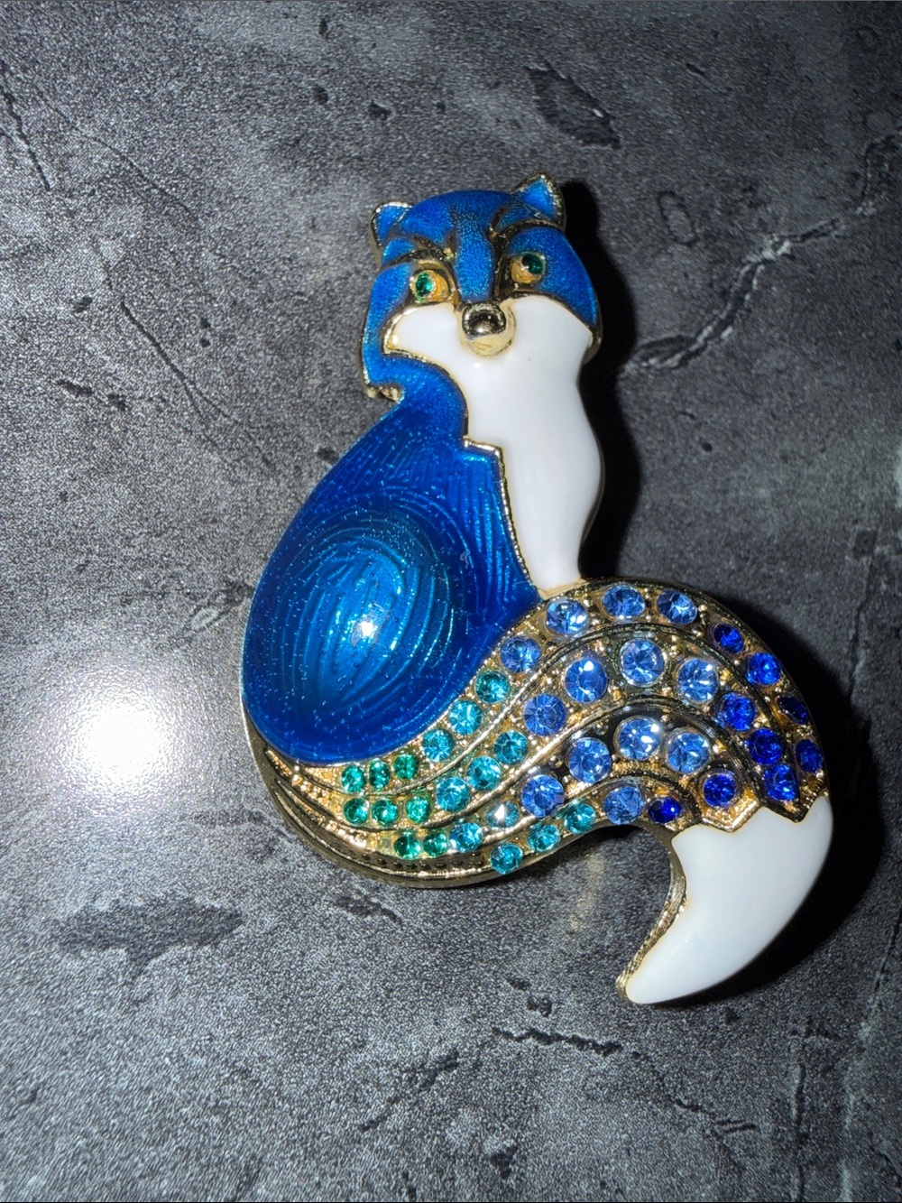 Blue Fox Crystal Brooch - Unbranded